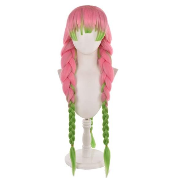 MoeLoli Demon Slayer Kanroji Mitsuri Cosplay Wig Green Mix Pink Long Anime Wig